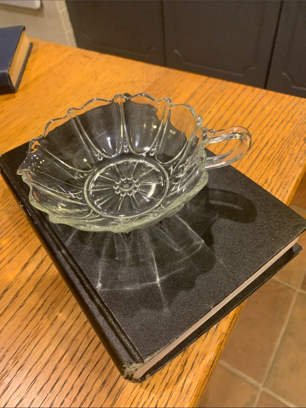Vintage Clear Glass Serving Bowl with Handle - Transparent